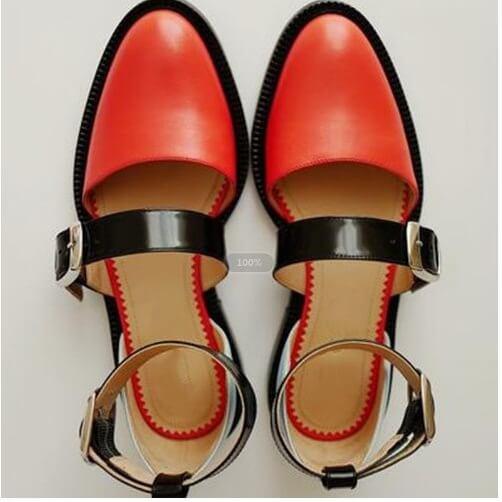 Summer Leather Buckle Cutout Close Toe Flats