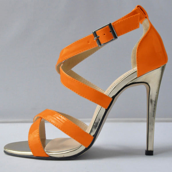 Patent Leather Sexy Cross Buckle Sandals