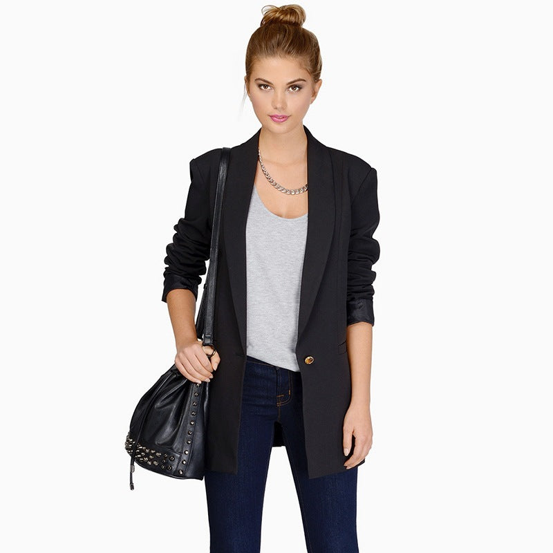 Simple Plain One Button Blazer