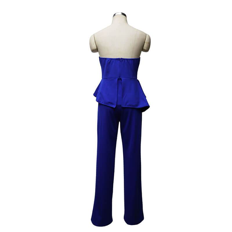 Solid Ruffle Hem Tube Jumpsuit