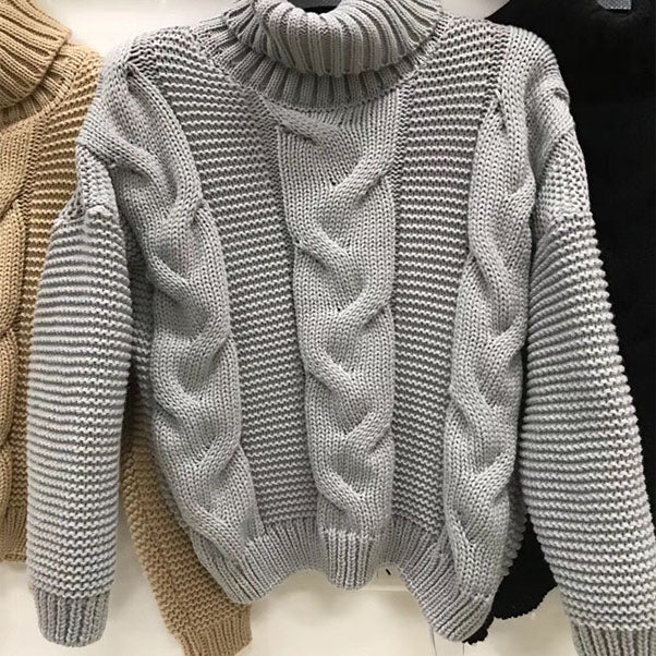 Turtleneck Cable Knitted Chunky Sweater