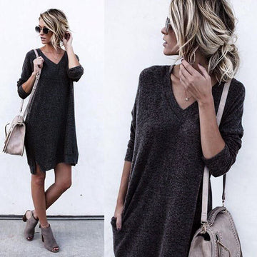 Loose Pure Color Sweetheart Pockets Long Sweater