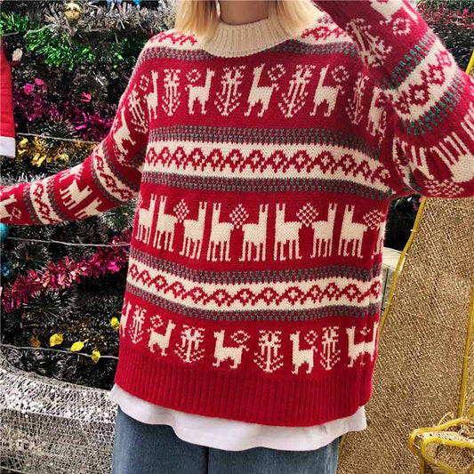 Slouchy Crewneck Knit Christmas Sweater