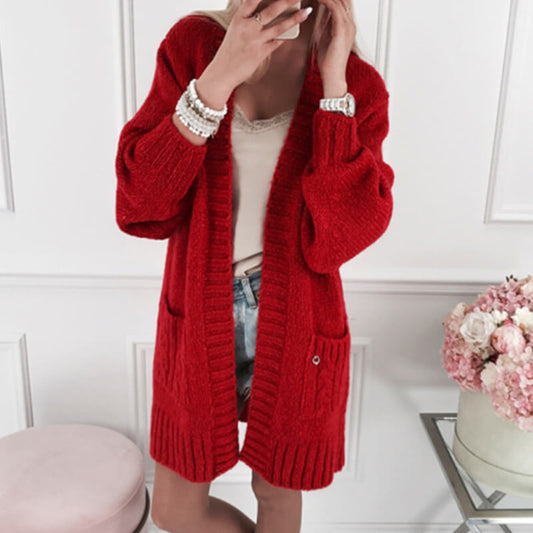 Open Front Sweater Cardigan With Pockets