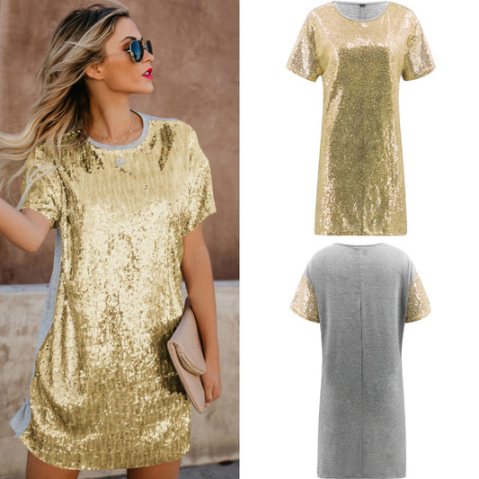 Sequin Splice Sweatshirt Short Dress