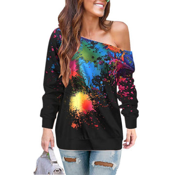 Skew Neck Print Stylish Hoodies