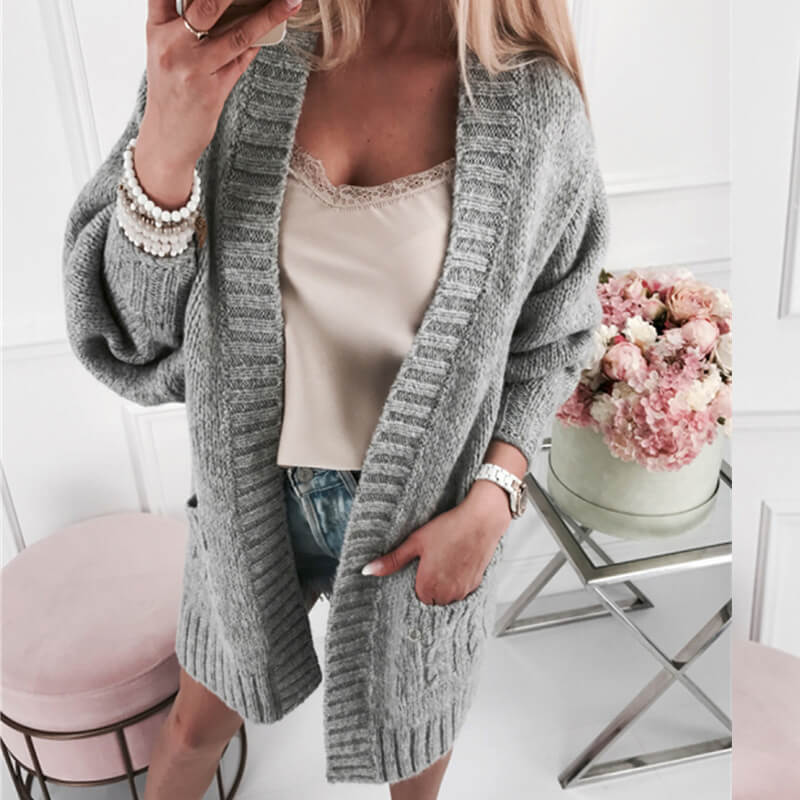 Open Front Sweater Cardigan With Pockets