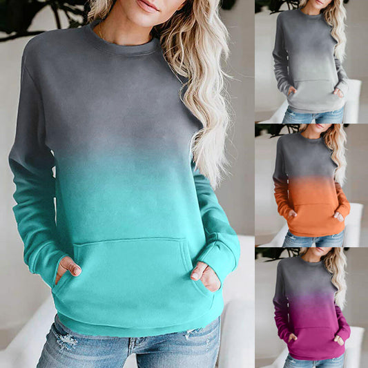 Pullover Crew Neck Print Pocket Sweatshirt