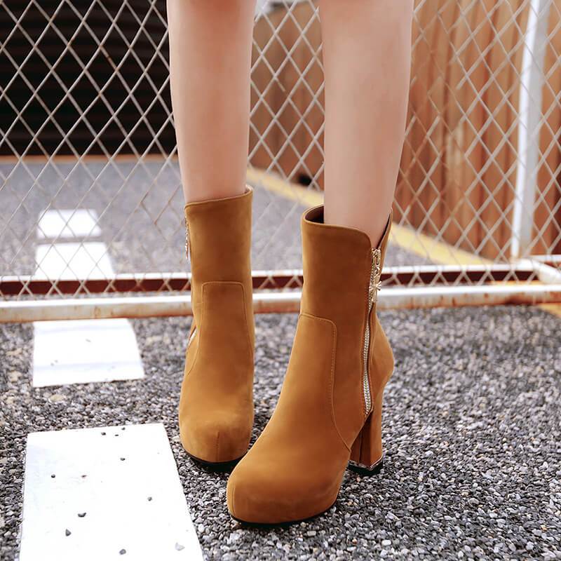 Suede Platform Chunky High Heel Ankle Boots