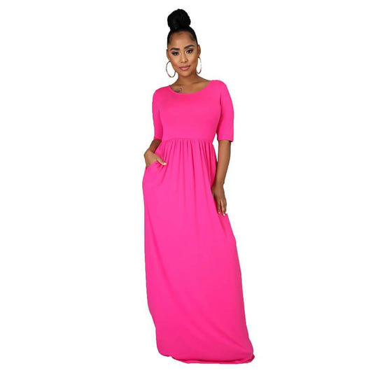 Casual Half Sleeve Floor Length Dress