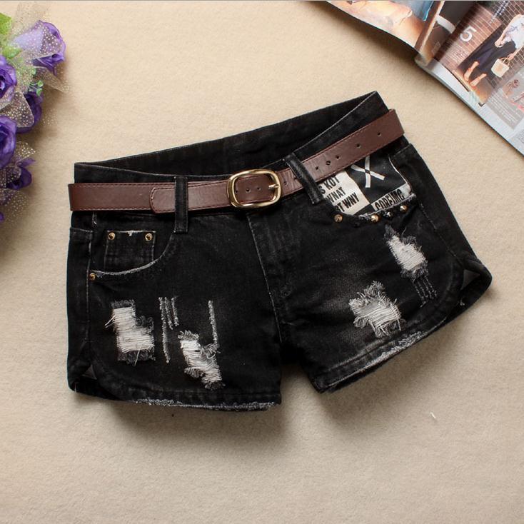 Retro Hole Rolled Hem Flower Print Slim Ripped Hot Shorts - Meet Yours Fashion - 1