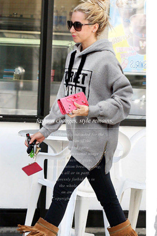 Letter Print Drawstring Long Sleeves Loose Hoodies