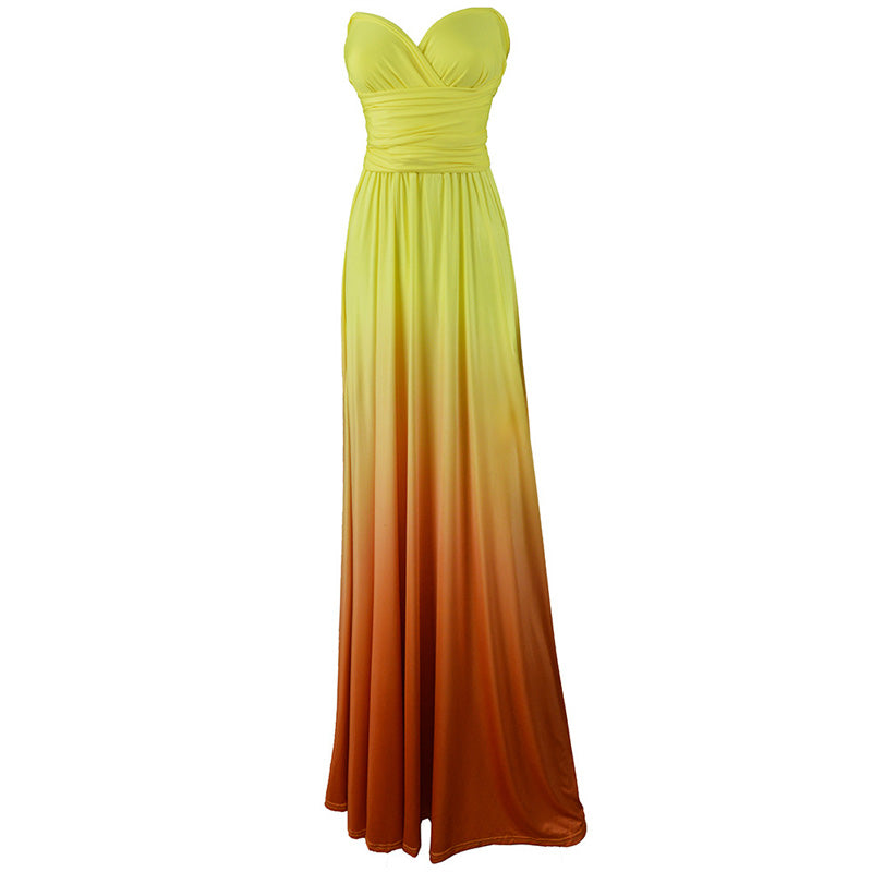 Strap Backless Gradient Empire Waist Maxi Dress