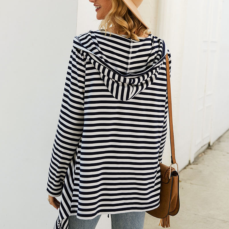 Irregular Open Front Stripes Cardigan