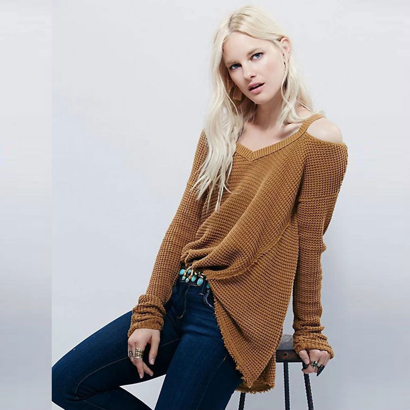 Bare Shoulder Loose Long Sweater