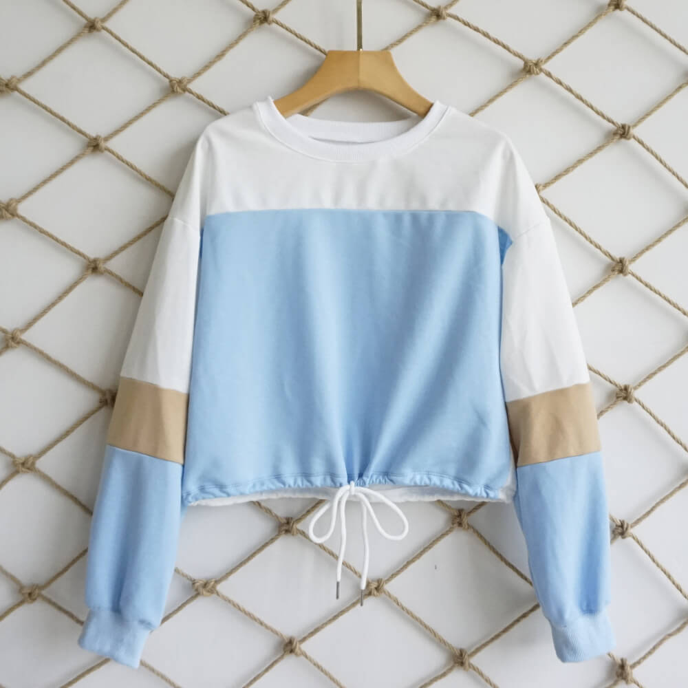 Crew Neck Colorblock Strap Crop Sweatshirts