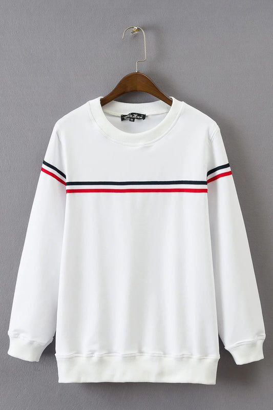 Stripe Slim Pure Color Long Sleeves Sweatshirt