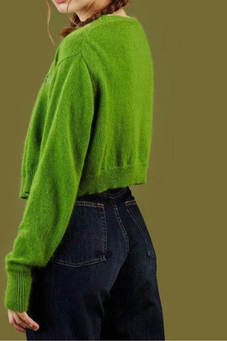 Pure Color V-neck Long Sleeves Short Cardigan