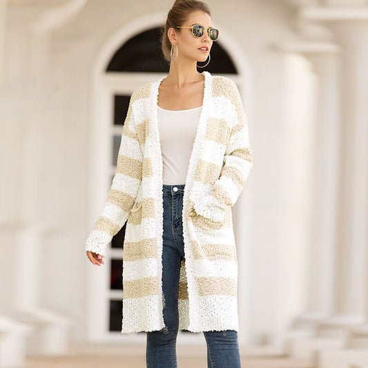 Striped Colorblock Open Front Cardigan Sweater