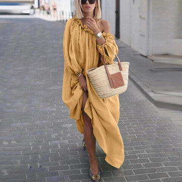 Slash Neck Plus Size Loose Ankle Length Dress