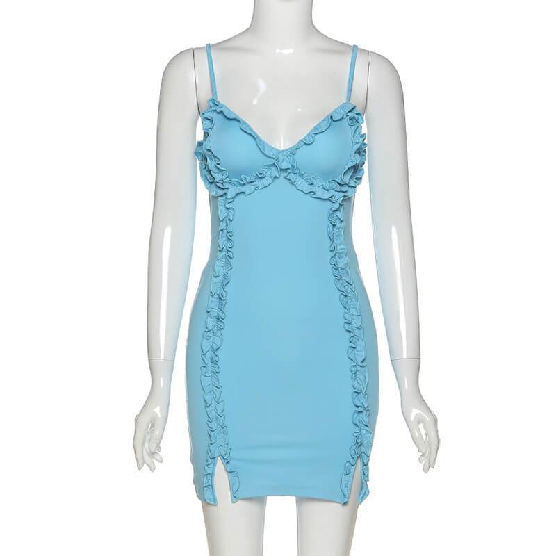 Sky Blue Ruffle Bodycon Short Dress