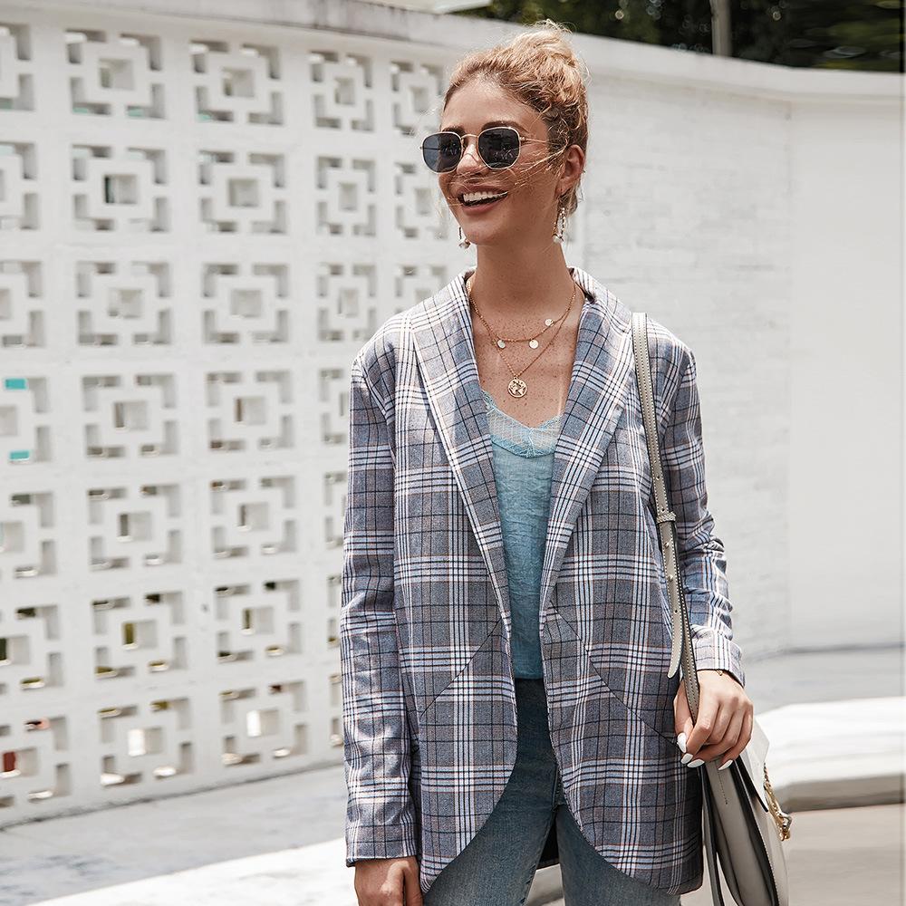 With Pockets Plaid Midi Blazer