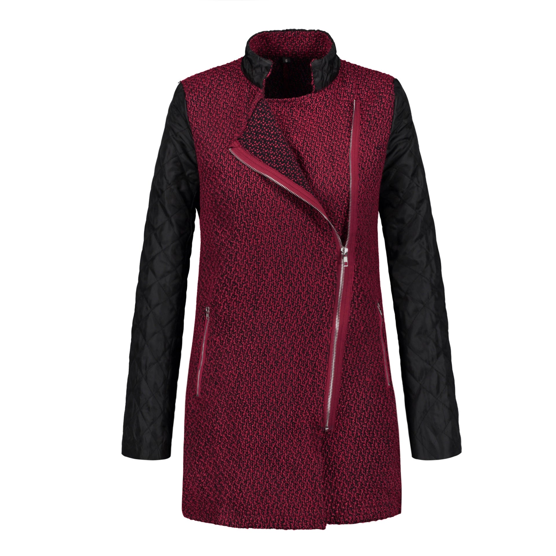 Zipper Patchwork Long Slim Jacket Coat