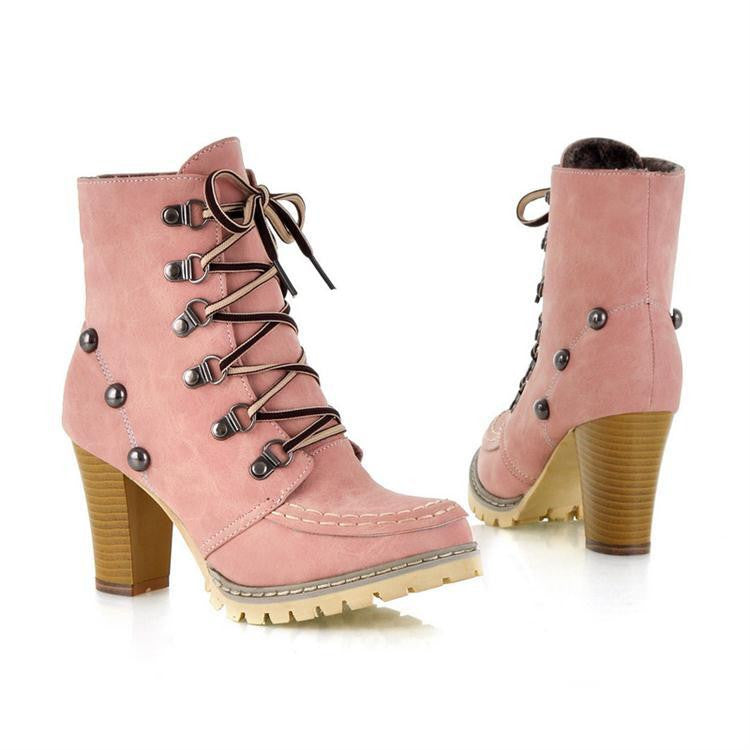 Cool Rivet Wood High-Heeled Knight TPR Boots