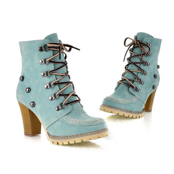 Cool Rivet Wood High-Heeled Knight TPR Boots