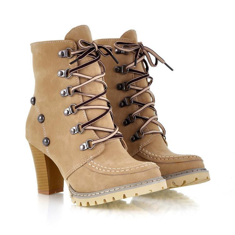 Cool Rivet Wood High-Heeled Knight TPR Boots