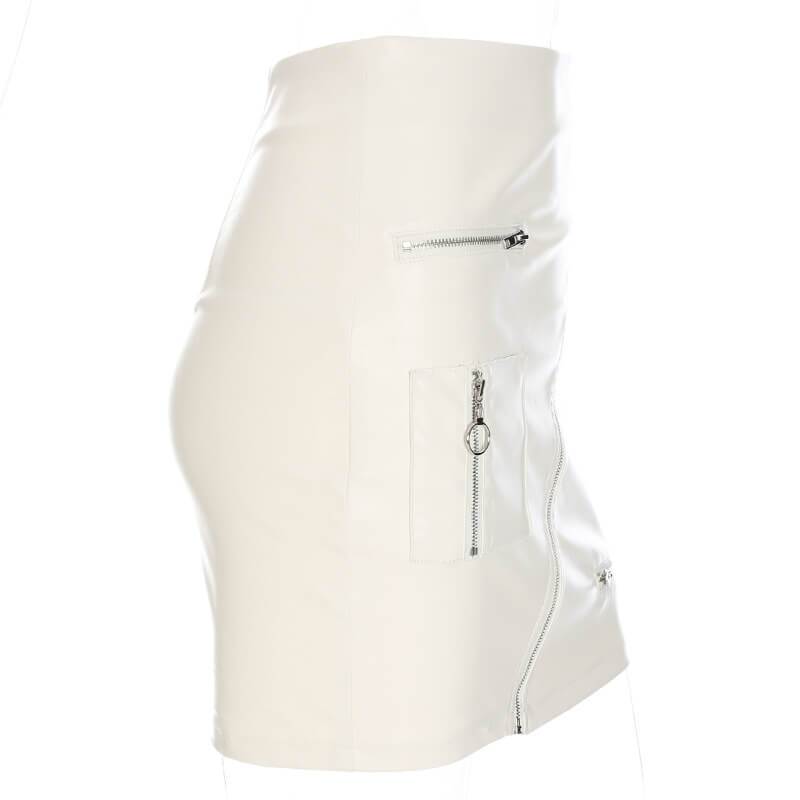 White High Waist Leather Zipper Dress