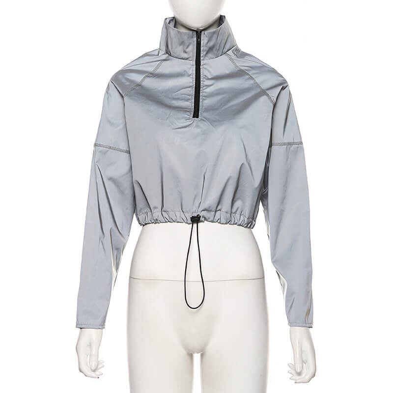 Reflective Drawstring Hem Cropped Jacket