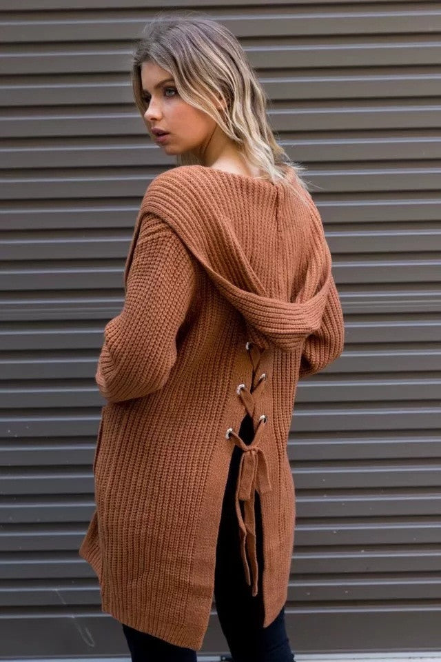 Loose Pure Color Pocket Hooded Long Loose Cardigan