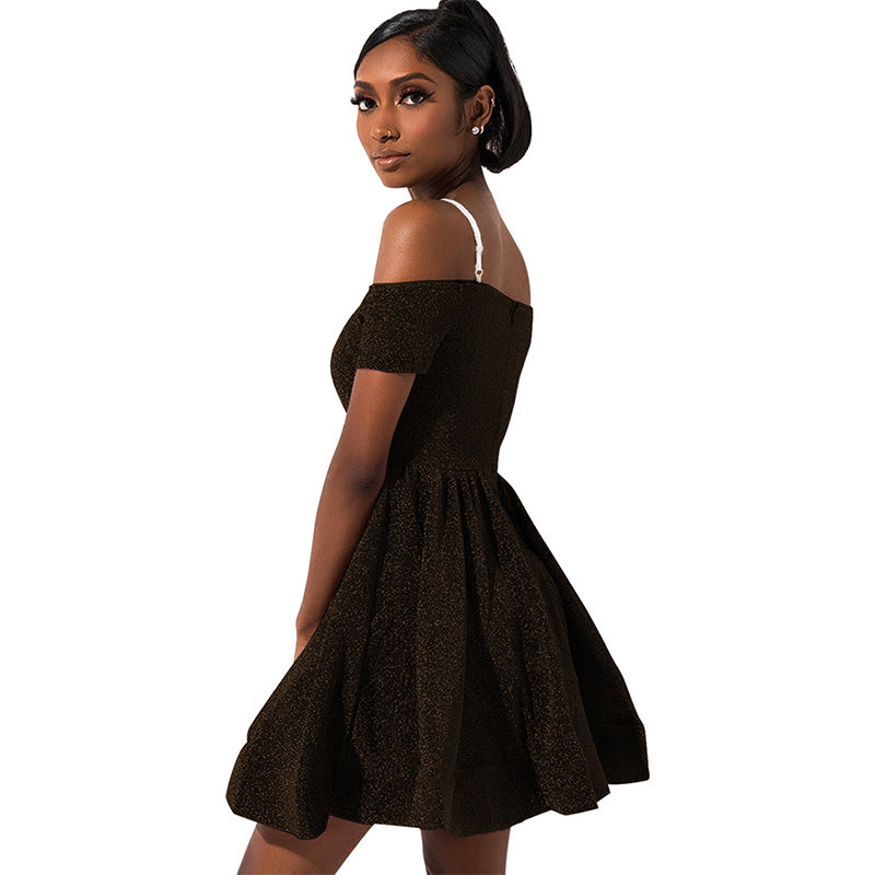 Sequin Off Shoulder High Waist Tuxedo Dress