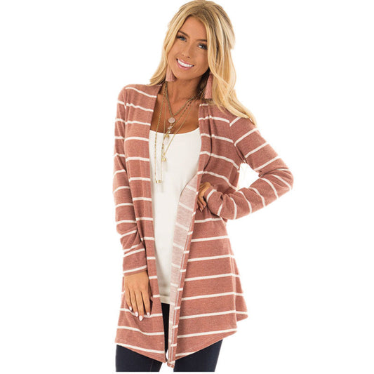 Open Front Striped Knit Cardigan