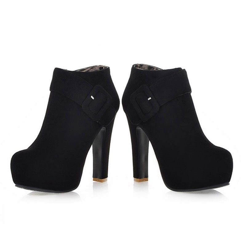 Unique Belt Buckle High Heels Zipper Ankle Boots