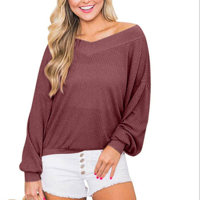 V-Neck Baggy Long Sleeve Sweater