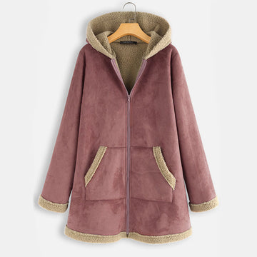 Plus Size Hooded Suedette Coat