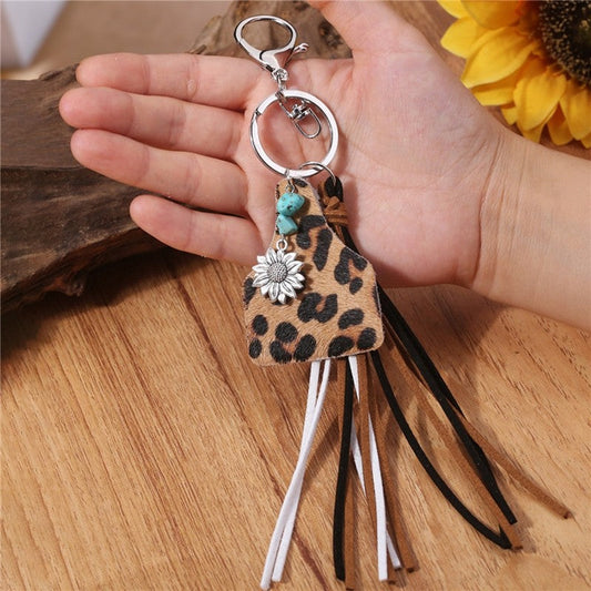 Ethnic Turquoise Sunflower Tassel Key Chain