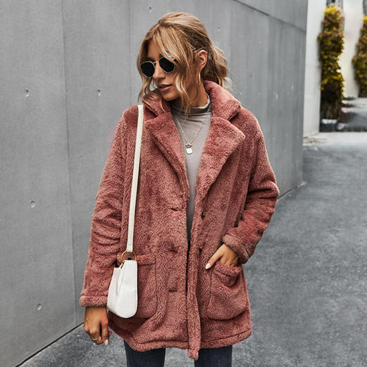 Fleece Lapel Warm Cardigan