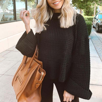 Turtleneck Bell Sleeve Crochet Sweater