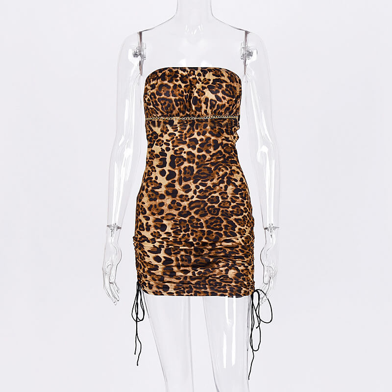 Tube Leopard Ruched Bodycon Dress