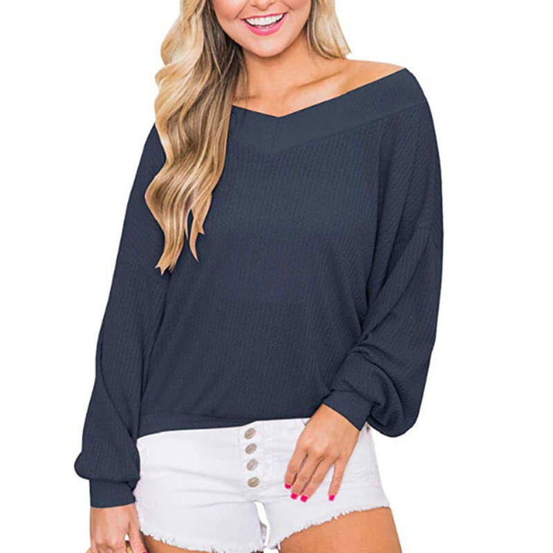 V-Neck Baggy Long Sleeve Sweater