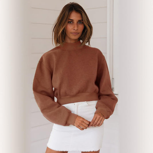 Pullover O Neck Cropped Hoodie