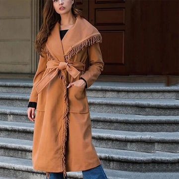 Tassel Shawl Collar Wrap Coat