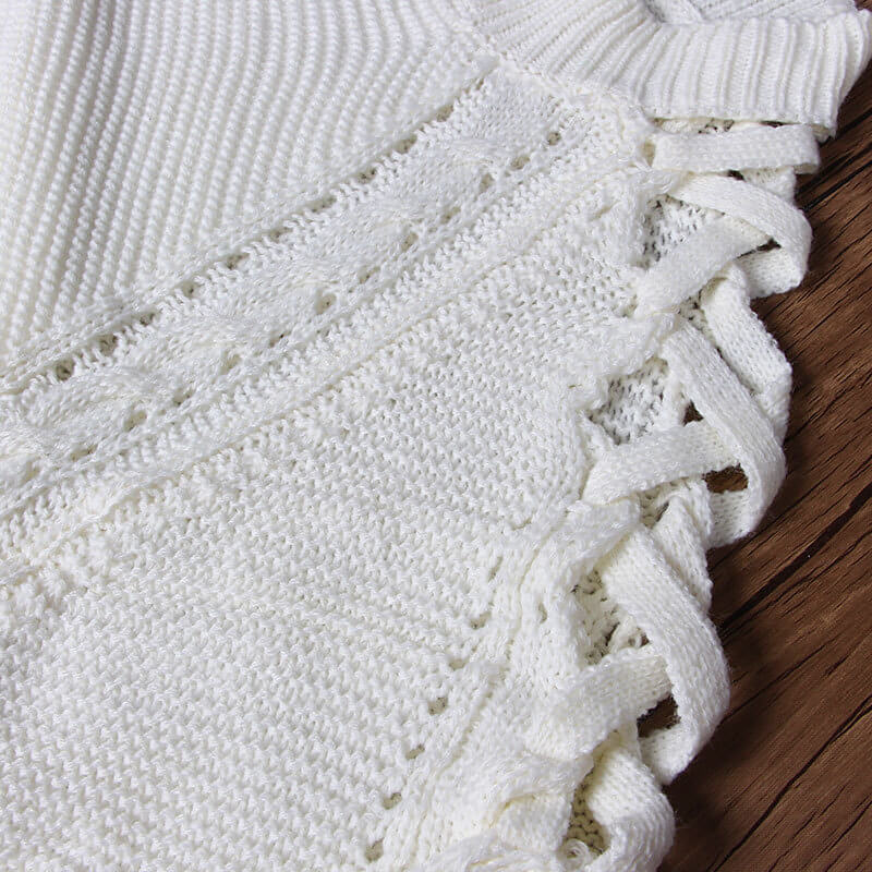 Cold Shoulder Hollow Out Knitted Soild Sweater