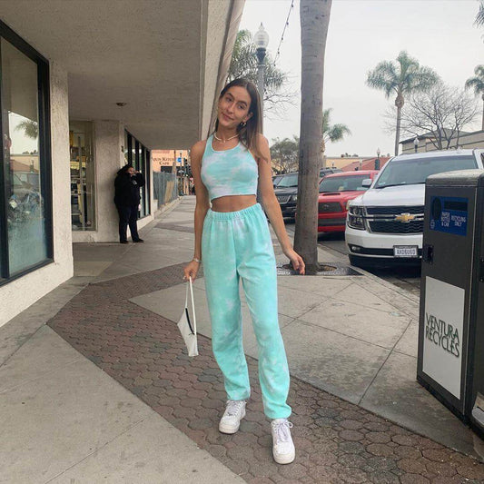 Casual Print Tank Top Loose High Waist Sleeveless Two Pieces Set