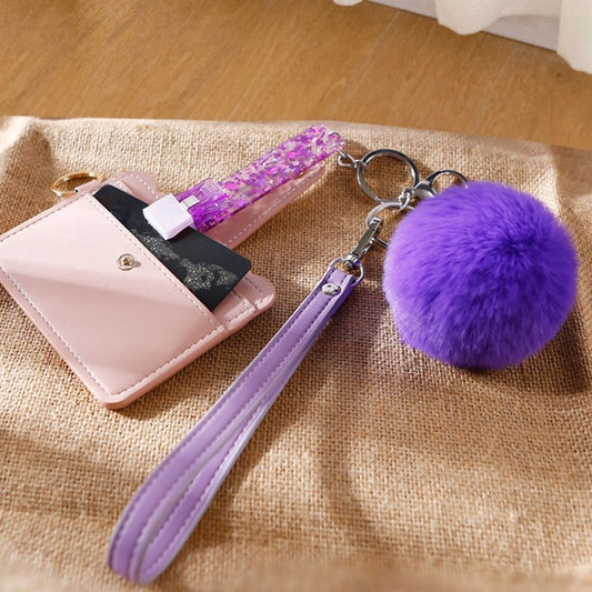 Credit Card Puller Pompom Wristlet Keychain