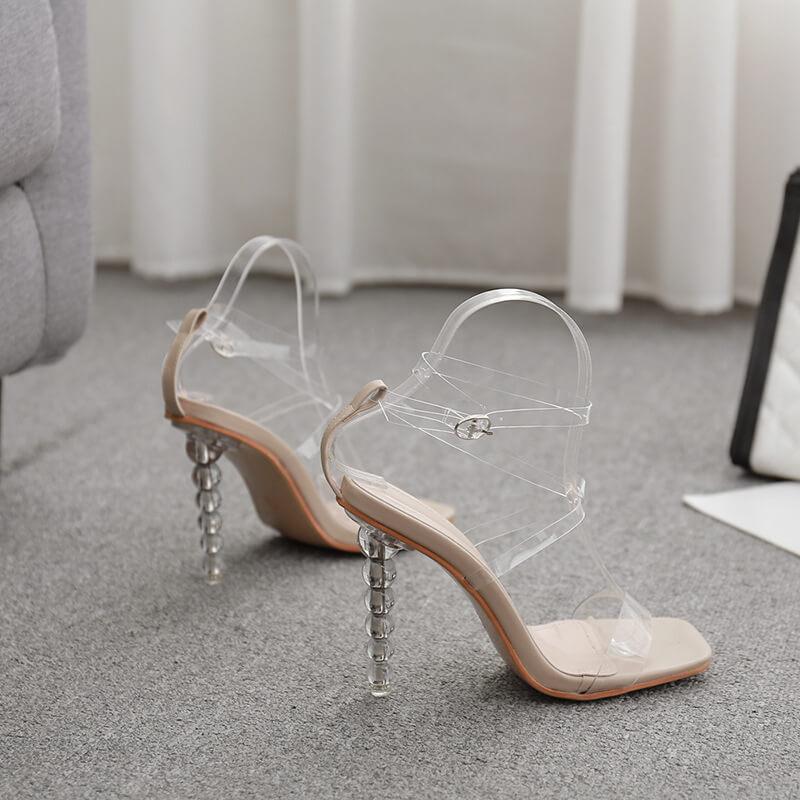 Summer PVC Square Toe High Heel Buckle Sandals