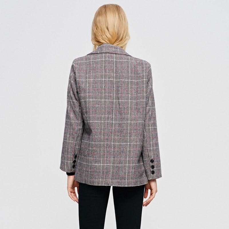 Notched Collar Check Blazer